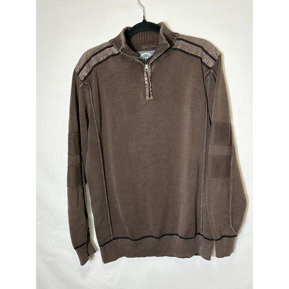 BKE Men's VIntage Athletic Fit Brown Cotton Sweater with Distressing, Size L - Picture 1 of 5